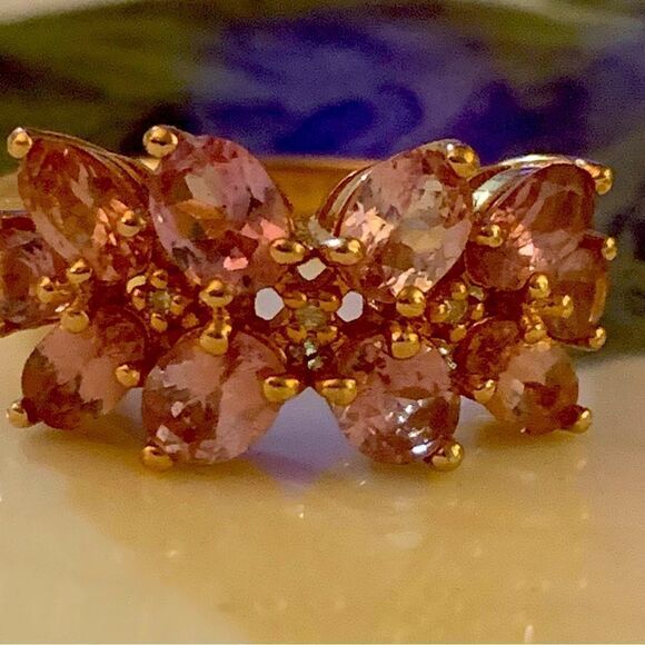 Beautiful blush colored garnet . Lovely pink set in rose gold over silver